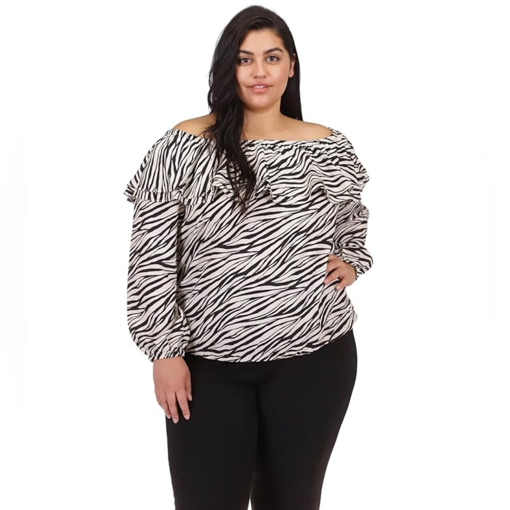 Michael michael kors Off-Shoulder Tiger Ruffle Print Top 🌹 BN 108